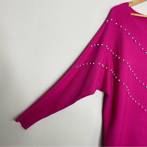 ✨NWT Sioni Vila Milano Hot Pink Bead Embellished Sweater Top Large Barbiecore - Picture 4 of 9